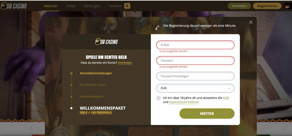 bob casino anmeldung